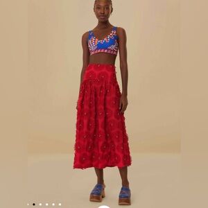 FARM Rio Red Daisy Flower Midi Skirt